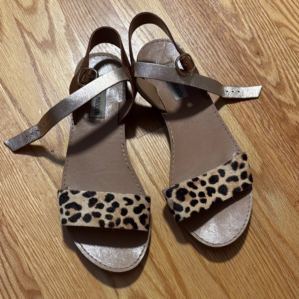Steve Madden Brown, Gold and leopard Sandals